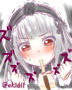 Rating: Safe Score: 0 Tags: 1girl blush chopsticks drinking_straw hairband image long_hair looking_at_viewer pocky red_eyes silver_hair solo suigintou sweat User: admin
