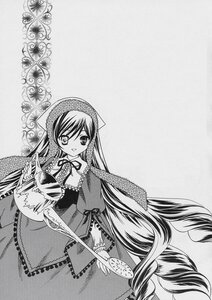 Rating: Safe Score: 0 Tags: 1girl dress drill_hair frills greyscale head_scarf image long_hair long_sleeves looking_at_viewer monochrome smile solo suiseiseki very_long_hair User: admin