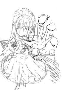 Rating: Safe Score: 0 Tags: 1girl dress flower greyscale image long_hair looking_at_viewer monochrome rose shinku simple_background sketch solo suigintou white_background User: admin