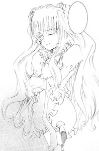 Rating: Safe Score: 0 Tags: 1girl animal_ears closed_eyes dress frills greyscale image kirakishou long_hair long_sleeves monochrome smile solo standing very_long_hair User: admin