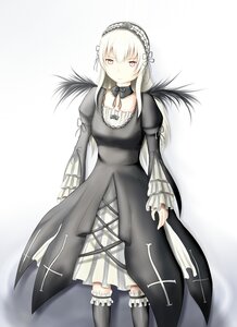 Rating: Safe Score: 0 Tags: 1girl black_legwear closed_mouth dress frills gradient gradient_background hairband image juliet_sleeves long_hair long_sleeves looking_at_viewer puffy_sleeves solo standing suigintou white_background wings User: admin