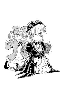 Rating: Safe Score: 0 Tags: 2girls bow dress frills gothic_lolita greyscale hairband hinaichigo image lolita_fashion long_hair long_sleeves monochrome multiple_girls open_mouth pair ribbon shinku sitting suigintou User: admin