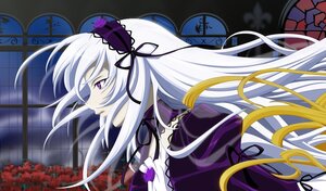 Rating: Safe Score: 0 Tags: 1girl black_ribbon dress flower frills hairband image lolita_hairband long_hair long_sleeves profile puffy_sleeves purple_eyes ribbon rose silver_hair solo suigintou very_long_hair wings User: admin