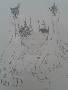 Rating: Safe Score: 0 Tags: 1girl flower greyscale hair_flower hair_ornament image kirakishou long_hair looking_at_viewer monochrome rose solo traditional_media upper_body User: admin