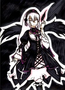 Rating: Safe Score: 0 Tags: 1girl black_dress black_wings cross-laced_clothes dress floating flower frilled_sleeves frills hairband image long_hair long_sleeves looking_at_viewer pink_eyes puffy_sleeves rose simple_background solo suigintou very_long_hair white_background wings User: admin