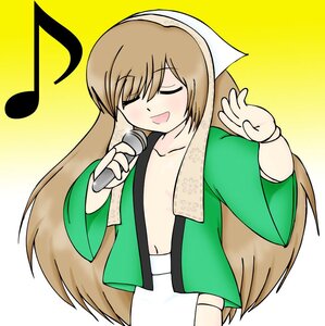 Rating: Safe Score: 0 Tags: 1girl blush brown_hair closed_eyes eighth_note holding_microphone image long_hair microphone music musical_note navel open_mouth singing smile solo suiseiseki very_long_hair yellow_background User: admin
