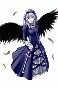 Rating: Safe Score: 0 Tags: 1girl bangs bird black_feathers black_wings closed_mouth dress feathered_wings feathers frills full_body hairband image juliet_sleeves long_hair long_sleeves looking_at_viewer rose simple_background smile solo standing suigintou white_background wings User: admin