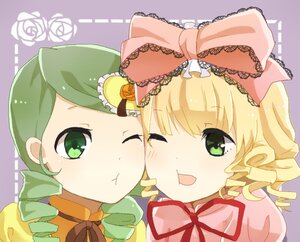 Rating: Safe Score: 0 Tags: 2girls blonde_hair blush bow cheek-to-cheek drill_hair flower green_eyes green_hair hair_bow hina_ichigo hinaichigo image kanaria long_hair multiple_girls one_eye_closed open_mouth pair pink_bow ribbon rose siblings sisters tongue User: admin