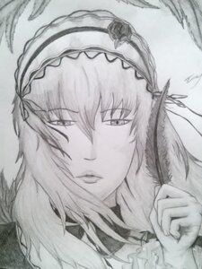 Rating: Safe Score: 0 Tags: 1girl bangs flower frills greyscale hairband image looking_at_viewer monochrome rose solo suigintou traditional_media User: admin