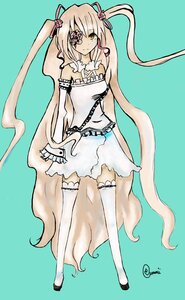 Rating: Safe Score: 0 Tags: 1girl bare_shoulders dress eyepatch flower full_body hair_flower hair_ornament image kirakishou long_hair simple_background solo thighhighs twintails very_long_hair white_legwear yellow_eyes User: admin