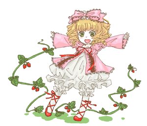 Rating: Safe Score: 0 Tags: 1girl :d blonde_hair bloomers bow cherry cross-laced_footwear dress flower food frills fruit full_body green_eyes hair_bow hina_ichigo hinaichigo image long_sleeves object_namesake open_mouth outstretched_arms pink_bow pink_dress plant shoes short_hair smile solo spread_arms standing strawberry underwear vines white_bloomers User: admin