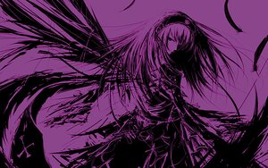 Rating: Safe Score: 0 Tags: 1girl closed_eyes dress hairband holding image long_hair monochrome purple_background purple_theme solo suigintou User: admin