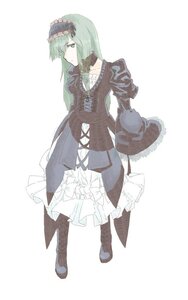 Rating: Safe Score: 0 Tags: 1girl boots dress frills gothic_lolita green_eyes green_hair hairband hat image lolita_fashion lolita_hairband long_hair long_sleeves pantyhose solo suigintou User: admin