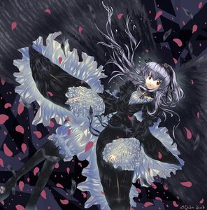 Rating: Safe Score: 0 Tags: 1girl cherry_blossoms dress falling_petals flower frills gothic_lolita hairband image lolita_fashion long_hair petals petals_on_liquid rose rose_petals silver_hair solo suigintou water wind User: admin