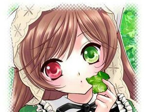 Rating: Safe Score: 0 Tags: 1girl blush brown_hair dress frills green_eyes hat head_scarf image looking_at_viewer solo suiseiseki User: admin