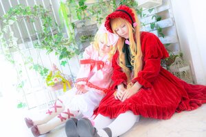 Rating: Safe Score: 0 Tags: 2girls bangs blonde_hair bonnet closed_eyes dress flower long_hair long_sleeves multiple_cosplay multiple_girls red_dress shinku siblings sisters sitting tagme User: admin