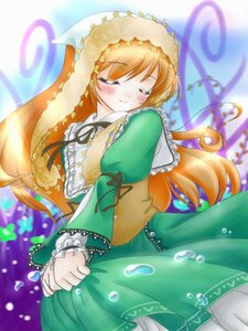 Rating: Safe Score: 0 Tags: 1girl auto_tagged closed_eyes dress frills green_dress image long_hair long_sleeves ribbon smile solo suiseiseki User: admin