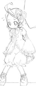 Rating: Safe Score: 0 Tags: 1girl ahoge bloomers blush dress hat image kanaria long_sleeves monochrome sketch solo standing underwear User: admin