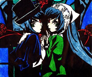 Rating: Safe Score: 0 Tags: 2girls auto_tagged blue_hair green_eyes hat holding_hands image long_hair looking_at_viewer multiple_girls pair red_eyes souseiseki suiseiseki twintails User: admin
