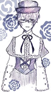 Rating: Safe Score: 0 Tags: 1boy auto_tagged capelet flower glasses hair_between_eyes hat image long_sleeves looking_at_viewer monochrome ribbon rose solo souseiseki striped User: admin