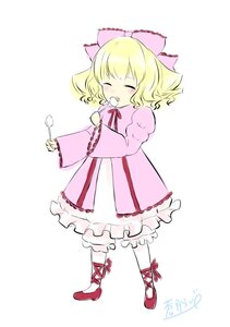 Rating: Safe Score: 0 Tags: 1girl blonde_hair bow closed_eyes dress food full_body hair_bow hina_ichigo hinaichigo image long_sleeves pink_bow pink_dress ribbon shoes short_hair solo striped User: admin