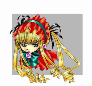 Rating: Safe Score: 0 Tags: 1girl blonde_hair blue_eyes bonnet bow bowtie drill_hair flower image long_hair long_sleeves looking_at_viewer pink_flower pink_rose rose shinku simple_background solo twin_drills twintails User: admin