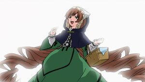 Rating: Safe Score: 0 Tags: 1girl :d basket braid brown_hair capelet dress green_dress image long_hair long_sleeves open_mouth smile solo suiseiseki very_long_hair User: admin