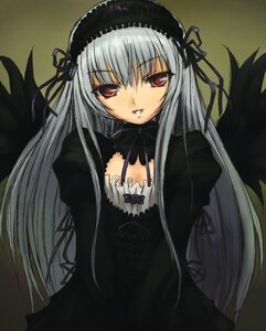 Rating: Safe Score: 0 Tags: 1girl bangs black_dress black_ribbon black_wings detached_collar dress frills hairband image long_hair long_sleeves looking_at_viewer parted_lips red_eyes silver_hair simple_background solo suigintou upper_body very_long_hair wings User: admin