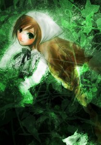 Rating: Safe Score: 0 Tags: 1girl brown_hair dress green_dress green_eyes head_scarf image looking_at_viewer solo suiseiseki User: admin