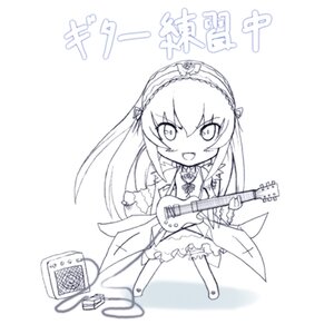 Rating: Safe Score: 0 Tags: 1girl :d acoustic_guitar bass_guitar chibi dress electric_guitar frills greyscale guitar hairband holding_instrument image instrument lolita_hairband long_hair monochrome music open_mouth playing_instrument plectrum smile solo suigintou User: admin
