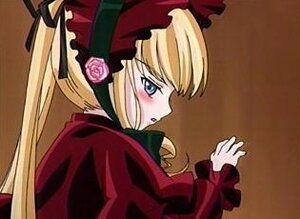 Rating: Safe Score: 0 Tags: 1girl blonde_hair blue_eyes blush bonnet bow dress flower image long_hair long_sleeves pink_rose red_dress rose shinku simple_background solo twintails User: admin