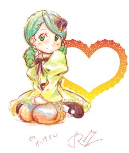 Rating: Safe Score: 0 Tags: 1girl dress green_eyes green_hair image kanaria long_sleeves sitting smile solo User: admin