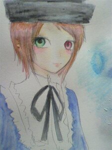 Rating: Safe Score: 0 Tags: 1girl auto_tagged bangs black_ribbon closed_mouth green_eyes hat heterochromia image looking_at_viewer neck_ribbon red_eyes ribbon short_hair simple_background solo souseiseki traditional_media upper_body watercolor_(medium) User: admin