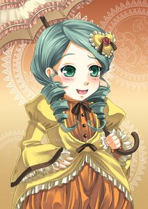 Rating: Safe Score: 0 Tags: 1girl blush dress drill_hair frills green_eyes green_hair heart image kanaria long_sleeves open_mouth parasol ribbon smile solo twin_drills umbrella User: admin