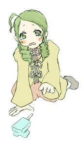 Rating: Safe Score: 0 Tags: 1girl blush food green_eyes green_hair image kanaria long_sleeves neck_ribbon popsicle ribbon simple_background solo tears white_background User: admin