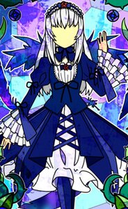 Rating: Safe Score: 0 Tags: 1girl blue_dress bow dress flower frilled_sleeves frills hairband image long_hair long_sleeves plant ribbon rose solo standing suigintou wings User: admin