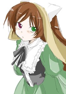 Rating: Safe Score: 0 Tags: 1girl bangs brown_hair dress frills green_dress green_eyes heterochromia image long_hair long_sleeves looking_at_viewer red_eyes ribbon simple_background solo suiseiseki upper_body white_background User: admin