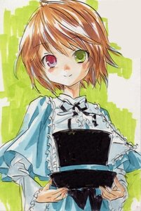 Rating: Safe Score: 0 Tags: 1girl blue_dress blush brown_hair closed_mouth dress eyebrows_visible_through_hair frills green_eyes heterochromia image long_sleeves looking_at_viewer red_eyes short_hair smile solo souseiseki traditional_media upper_body User: admin