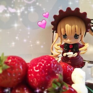 Rating: Safe Score: 0 Tags: 1girl blonde_hair blue_eyes blurry blurry_background blurry_foreground bonnet bow cake cup depth_of_field doll dress drill_hair flower food fruit heart long_hair long_sleeves rose shinku sitting solo sparkle strawberry teacup User: admin