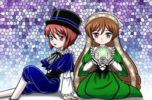 Rating: Safe Score: 0 Tags: 2girls brown_hair chain-link_fence dress fence frills green_dress green_eyes hat heterochromia hexagon honeycomb_(pattern) honeycomb_background image long_hair long_sleeves looking_at_viewer multiple_girls pair red_eyes short_hair siblings sisters sitting souseiseki suiseiseki top_hat twins User: admin