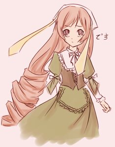 Rating: Safe Score: 0 Tags: 1girl apron black_ribbon brown_hair dress drill_hair expressionless frills green_dress image juliet_sleeves long_hair long_sleeves looking_at_viewer puffy_sleeves ribbon simple_background solo suiseiseki twin_drills very_long_hair User: admin