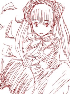 Rating: Safe Score: 0 Tags: 1girl bonnet bow bowtie dress eyebrows_visible_through_hair image long_hair long_sleeves looking_at_viewer monochrome shinku simple_background sketch solo twintails white_background User: admin