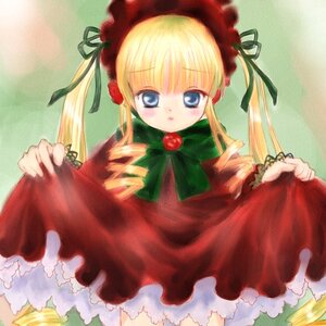 Rating: Safe Score: 0 Tags: 1girl auto_tagged blonde_hair blue_eyes bonnet bow bowtie cowboy_shot dress drill_hair green_bow green_neckwear hat image long_hair long_sleeves looking_at_viewer red_dress shinku sidelocks solo standing twin_drills twintails underwear very_long_hair User: admin
