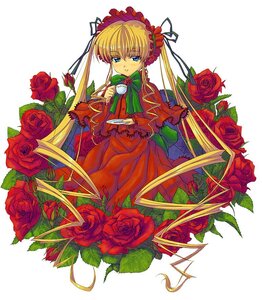 Rating: Safe Score: 0 Tags: 1girl blonde_hair blue_eyes bonnet bow bowtie capelet cup dress flower green_bow green_neckwear hair_ribbon holding holding_cup image kink lolita_fashion long_hair long_sleeves looking_at_viewer pink_flower pink_rose red_capelet red_dress red_flower red_rose ribbon rose rozen_maiden shinku sidelocks solo teacup thorns twintails very_long_hair white_background User: admin