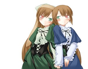 Rating: Safe Score: 0 Tags: 2girls blue_dress blush brown_hair dress green_dress green_eyes head_scarf heterochromia holding_hands image long_hair long_sleeves looking_at_viewer multiple_girls pair red_eyes short_hair siblings simple_background sisters smile souseiseki suiseiseki twins very_long_hair white_background User: admin