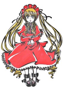 Rating: Safe Score: 0 Tags: 1girl blonde_hair blue_eyes bonnet bow capelet dress full_body image long_hair long_sleeves looking_at_viewer red_dress shinku shoes simple_background solo twintails very_long_hair white_background User: admin