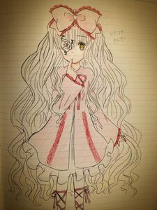 Rating: Safe Score: 0 Tags: 1girl bow costume_switch dress eyepatch finger_to_mouth frills hair_bow image long_hair long_sleeves ribbon solo traditional_media very_long_hair wavy_hair yellow_eyes User: admin