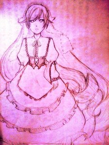 Rating: Safe Score: 0 Tags: 1girl bow dress frills image juliet_sleeves long_hair long_sleeves looking_at_viewer monochrome pink_theme puffy_sleeves purple_theme ribbon solo suiseiseki traditional_media very_long_hair User: admin
