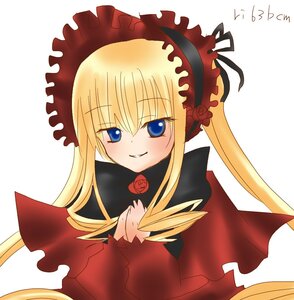 Rating: Safe Score: 0 Tags: 1girl blonde_hair blue_eyes blush bonnet bow bowtie dress image long_hair long_sleeves looking_at_viewer red_dress rose shinku sidelocks simple_background smile solo twintails white_background User: admin