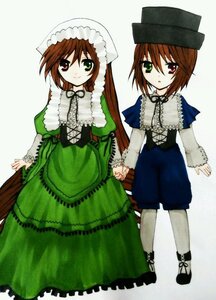 Rating: Safe Score: 0 Tags: 2girls blue_dress brown_hair dress frills green_dress green_eyes hat head_scarf heterochromia holding_hands image long_sleeves looking_at_viewer multiple_girls pair pantyhose red_eyes short_hair siblings simple_background sisters smile souseiseki suiseiseki twins white_legwear User: admin